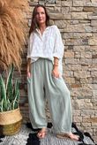 Lina Linen Blend Barrel Pant Washed Khaki